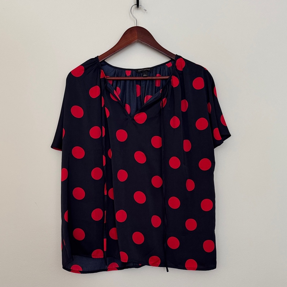 Banana Republic Navy and Red Polka Dot Blouse